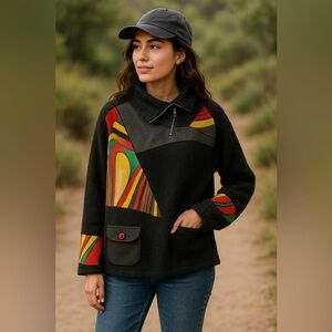 Ronnie Salloway colorful pattern wool blend vintage 90's medium top